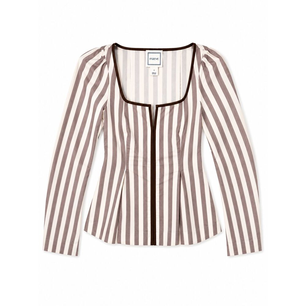 Anthropologie Maeve Square Neck Striped Top Size Small Side Zip Viscose